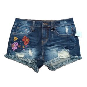 NEW! ZCO High Rise Shortie Sz 3 Women's Jrs Floral Embroidered Jean Shorts